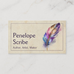 Elegante Waterverf Veer Schrijver en Auteur Visitekaartje