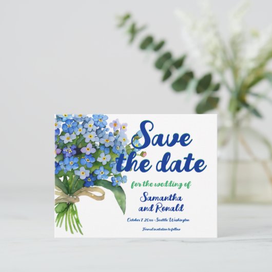 Elegante Waterverf Vergeet-me-niet Bruiloft Aankondigingskaart (Staand voorkant)