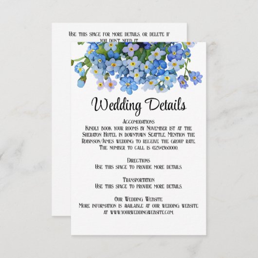 Elegante Waterverf Vergeet-me-niet Bruiloft Informatiekaartje (Voorkant / Achterkant)
