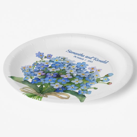 Elegante Waterverf Vergeet-me-niet Bruiloft Papieren Bordje (Gekanteld)