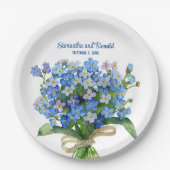 Elegante Waterverf Vergeet-me-niet Bruiloft Papieren Bordje (Voorkant)