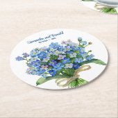Elegante Waterverf Vergeet-me-niet Bruiloft Ronde Kartonnen Onderzetter (Gebogen)
