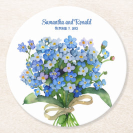 Elegante Waterverf Vergeet-me-niet Bruiloft Ronde Kartonnen Onderzetter