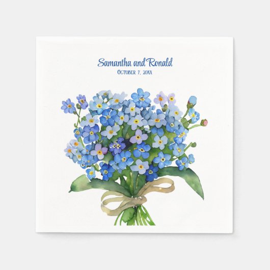 Elegante Waterverf Vergeet-me-niet Bruiloft Servet (Voorkant)