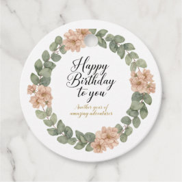 Elegante waterverf verjaardagskaart met bloemen bedankjes labels