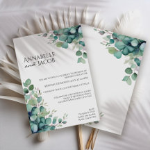 Elegante Waterverf verlaat bruiloft uitnodiging