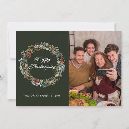 Elegante Waterverf verlaat Thanksgiving Foto Feestdagenkaart (Voorkant)