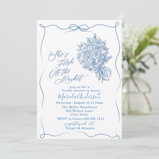 Elegante Waterverf vers van de markt Bridal Sh Kaart (Staand voorkant)