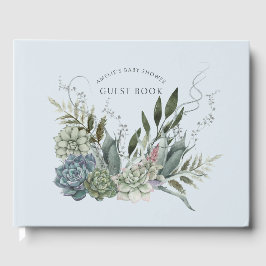 Elegante Waterverf vetplanten Baby shower blauw Gastenboek