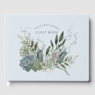 Elegante Waterverf vetplanten Baby shower blauw Gastenboek
