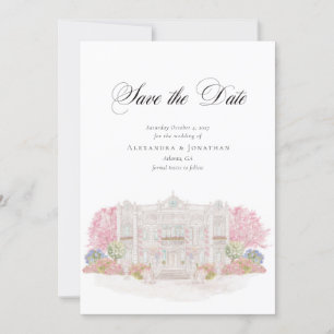 Elegante Waterverf Villa Wedding Save the Date Kaart