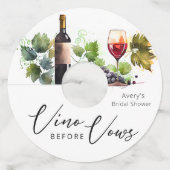 Elegante Waterverf Vino Before Vows Bruidsfeest Wijnglaslabel (Voorkant)