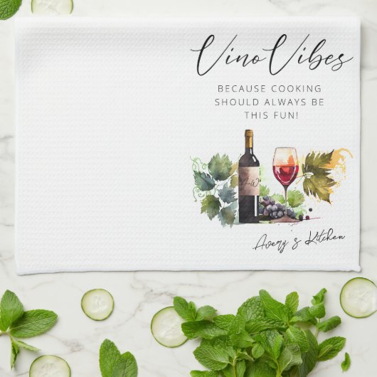 Elegante Waterverf Vino Vibes Vineyard Quote Theedoek (Gevouwen)