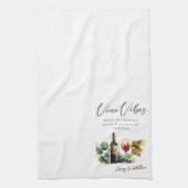 Elegante Waterverf Vino Vibes Vineyard Quote Theedoek (Verticaal)