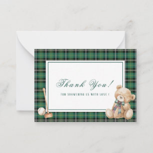 Elegante Waterverf Vintage Plaid teddybeer preppy Notitiekaartje