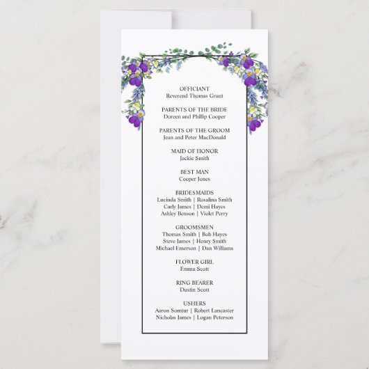 Elegante waterverf violette lavendel Trouwprogramm (Achterkant)