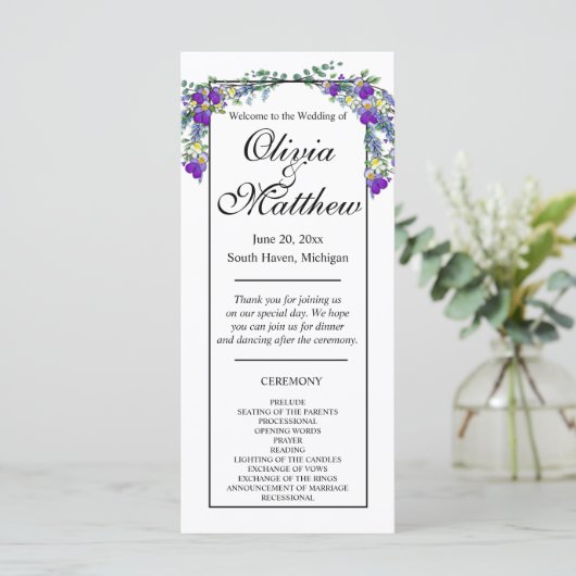 Elegante waterverf violette lavendel Trouwprogramm (Staand voorkant)