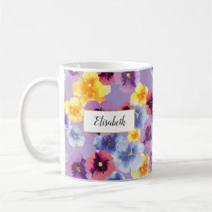 Elegante Waterverf Viooltje Gepersonaliseerde Lave Koffiemok