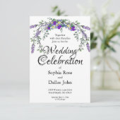 Elegante waterverf viooltjes en lavendel bruiloft kaart (Staand voorkant)