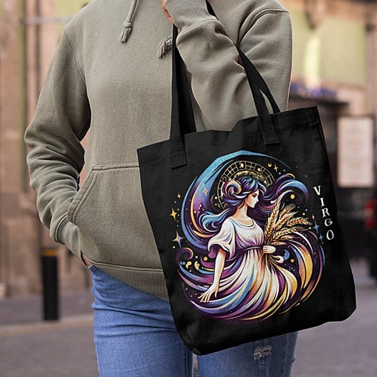 Elegante Waterverf Virgo Zodiac Zwart Tote Bag
