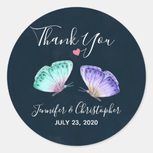 Elegante Waterverf vlinder duo bruiloft dank u Ronde Sticker