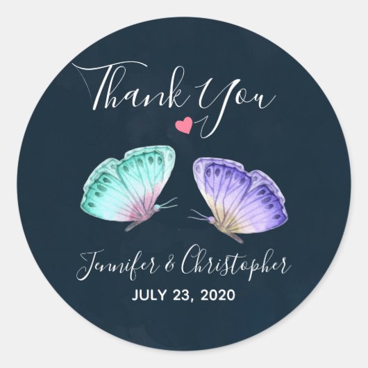 Elegante Waterverf vlinder duo bruiloft dank u Ronde Sticker (Voorkant)