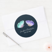 Elegante Waterverf vlinder duo trouwdatum Ronde Sticker (Envelop)