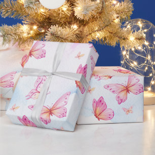 Elegante Waterverf Vlinder Meisje 1e Verjaardag Cadeaupapier