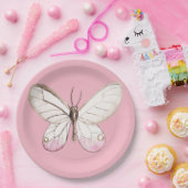 Elegante Waterverf Vlinder Roze Papier Borden Papieren Bordje (Feest)