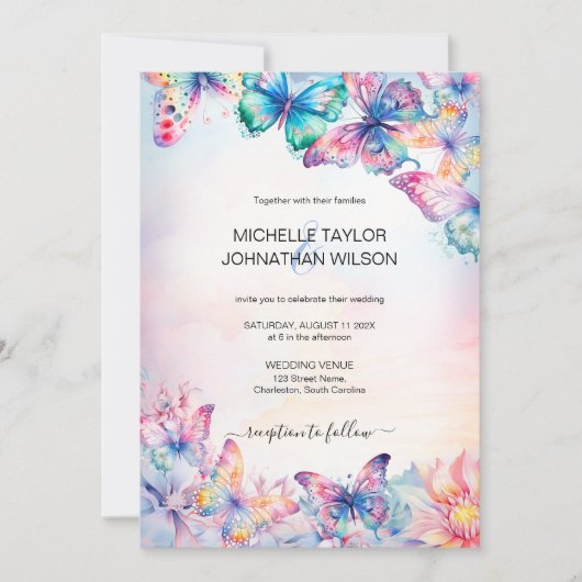 Elegante Waterverf Vlinder Wildflower Kleurrijk Kaart (Voorkant)