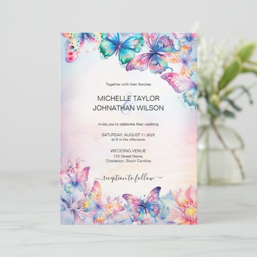 Elegante Waterverf Vlinder Wildflower Kleurrijk Kaart (Staand voorkant)