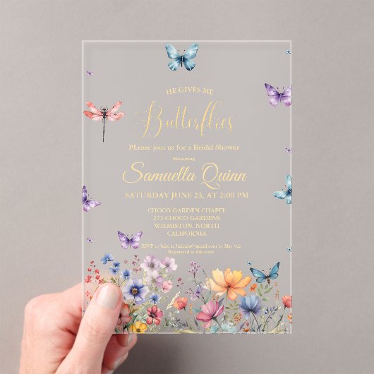 Elegante Waterverf Vlinders Bruidsdouche Acryl Uitnodigingen (Insitu (Draagbaar))
