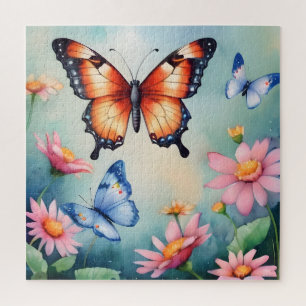 Elegante Waterverf Vlinders Kunstprint   Legpuzzel