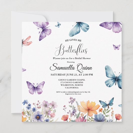 Elegante Waterverf Vlinders Vrijgezellenfeest Kaart (Voorkant)