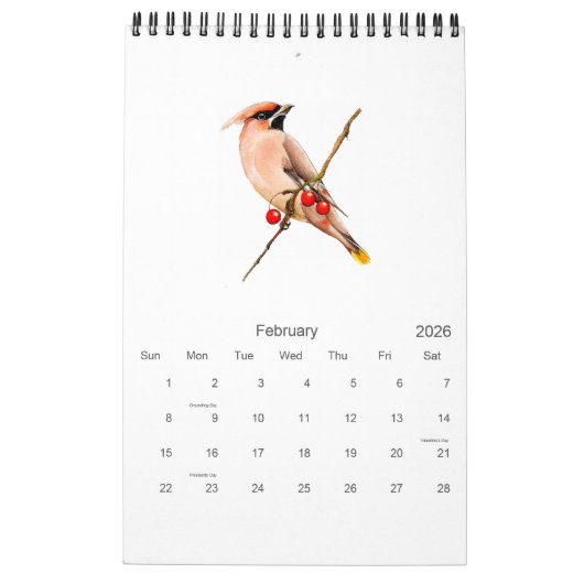 Elegante Waterverf Vogels 2026 Kalender (Feb 2026)