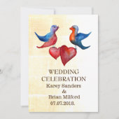 Elegante Waterverf Vogels Bruiloft Uitnodigingen (Voorkant)