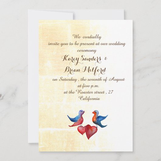 Elegante Waterverf Vogels Bruiloft Uitnodigingen (Achterkant)