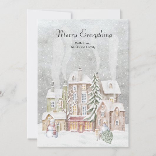Elegante Waterverf Vrolijk alles Kerstmis Feestdagenkaart (Voorkant)