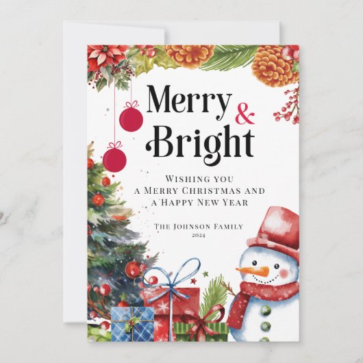 Elegante Waterverf vrolijk en stralend kerstfeest Feestdagenkaart (Voorkant)