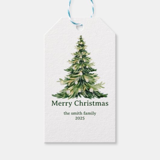 Elegante Waterverf Vrolijk Kerstboom Niet-Foto Cadeaulabel (Voorkant)