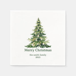 Elegante Waterverf Vrolijk Kerstboom Niet-Foto Servet