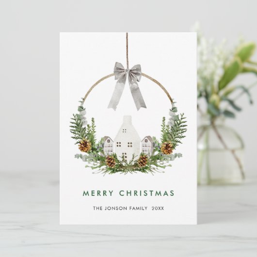 Elegante Waterverf Vrolijk kerstcompositie Feestdagenkaart (Staand voorkant)