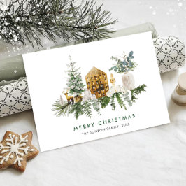 Elegante Waterverf Vrolijk kerstcompositie Feestdagenkaart