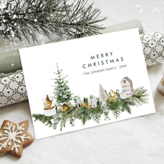 Elegante Waterverf Vrolijk kerstcompositie Feestdagenkaart