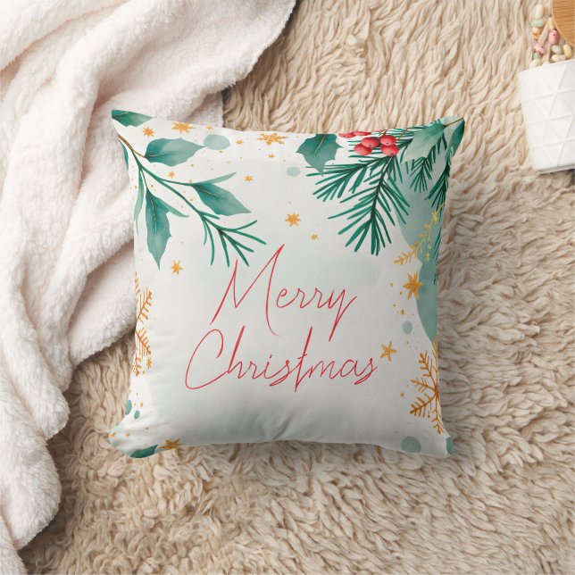 Elegante Waterverf Vrolijk Kerstfeest Sierkussen (Deken)