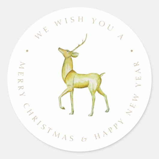 Elegante Waterverf Vrolijk kerstrendier Ronde Sticker (Voorkant)