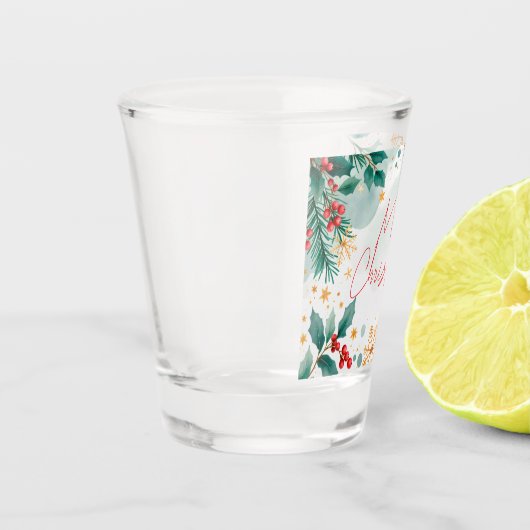 Elegante Waterverf Vrolijk Kerstschot Glas (Links)