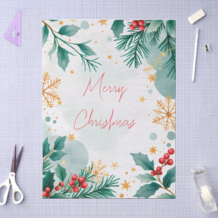 Elegante Waterverf vrolijk kerstweefsel papier