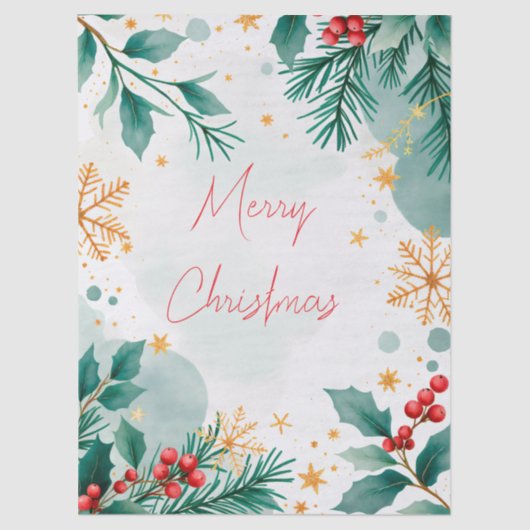 Elegante Waterverf vrolijk kerstweefsel papier (Voorkant)