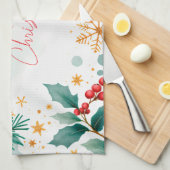 Elegante Waterverf Vrolijke Kerst Keuken Handdoek (Quarter Fold)